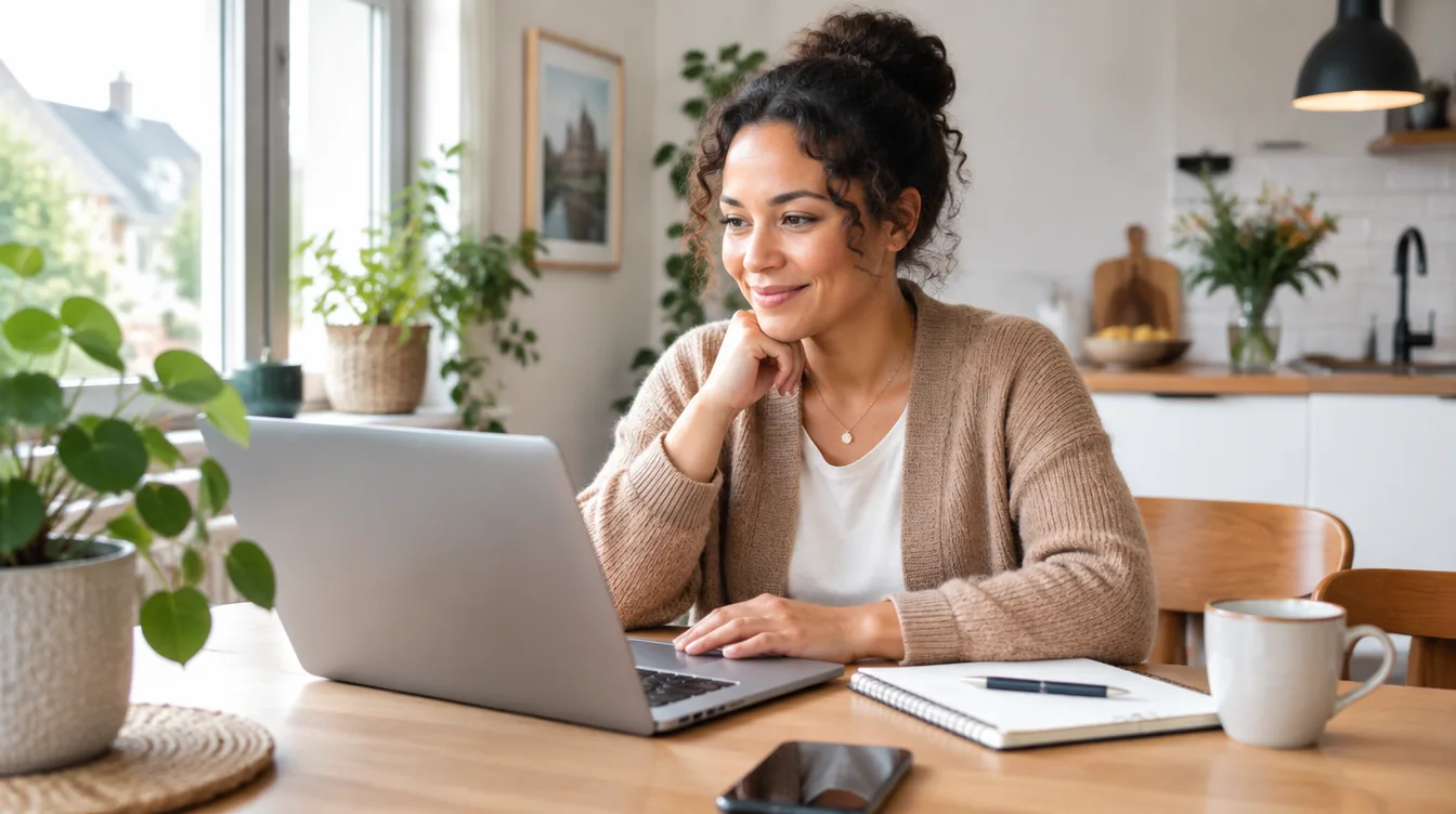 ZZP-zorgverlener zoekt PGB vacatures op laptop in een rustige Nederlandse keuken